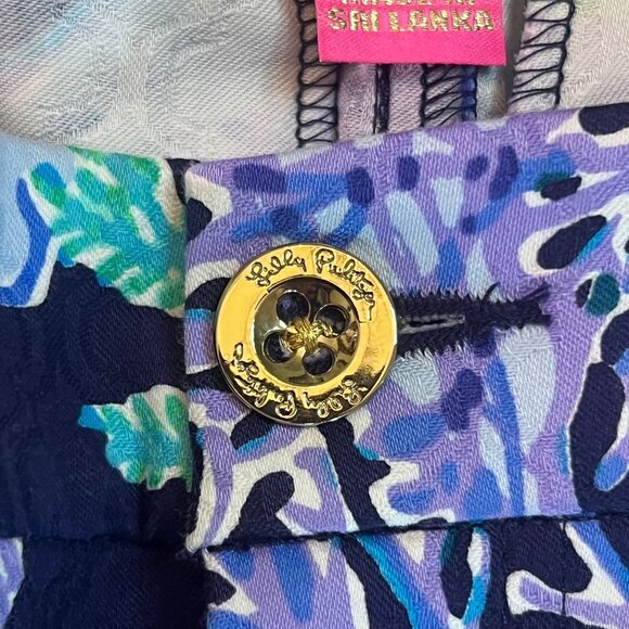 Lilly Pulitzer Kelly Skinny Ankle Pants Deep Indigo Coral Jacquard Textured - 0 - Picture 4 of 5